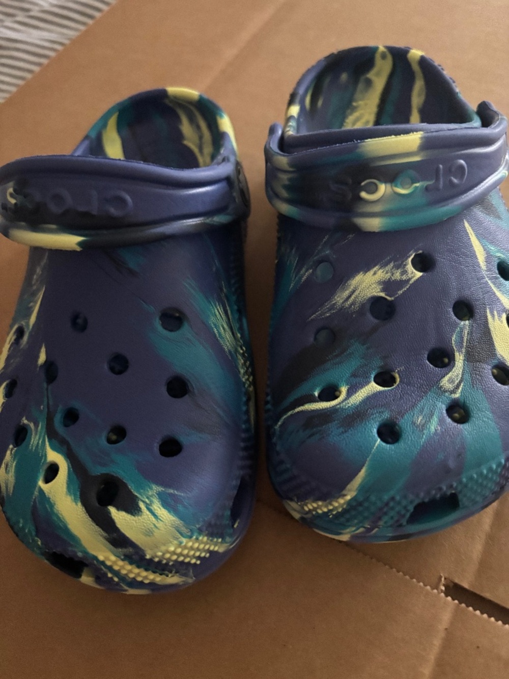 Kids Nacy and Multi Colorway Crocs Classic Marbled Clogs Size J1